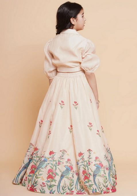 Pink Printed Lehenga With Blouse (Set of 2)