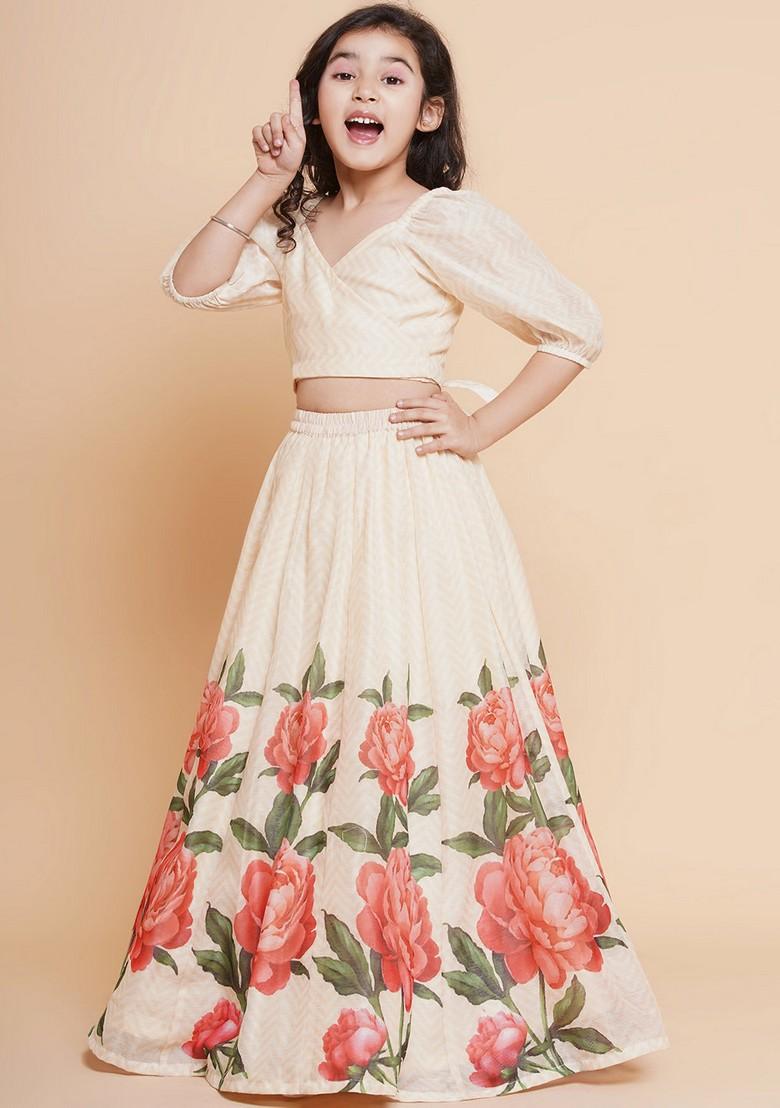 Beige Printed Lehenga With Blouse (Set of 2) - Indya