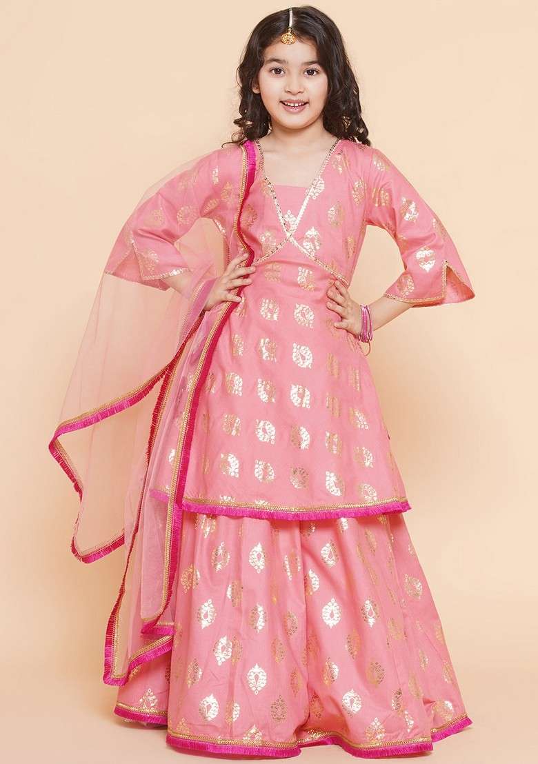 Peach Printed Lehenga With Blouse And Dupatta (Set of 3) - Indya