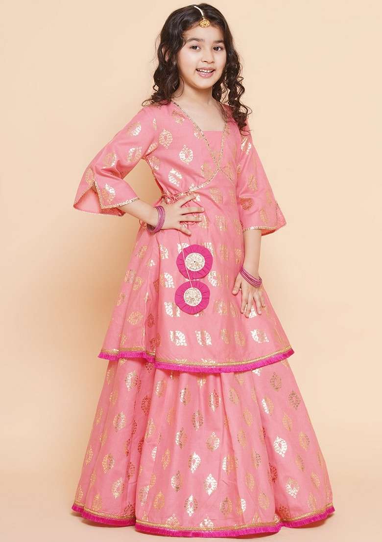 Peach Printed Lehenga With Blouse And Dupatta (Set of 3) - Indya