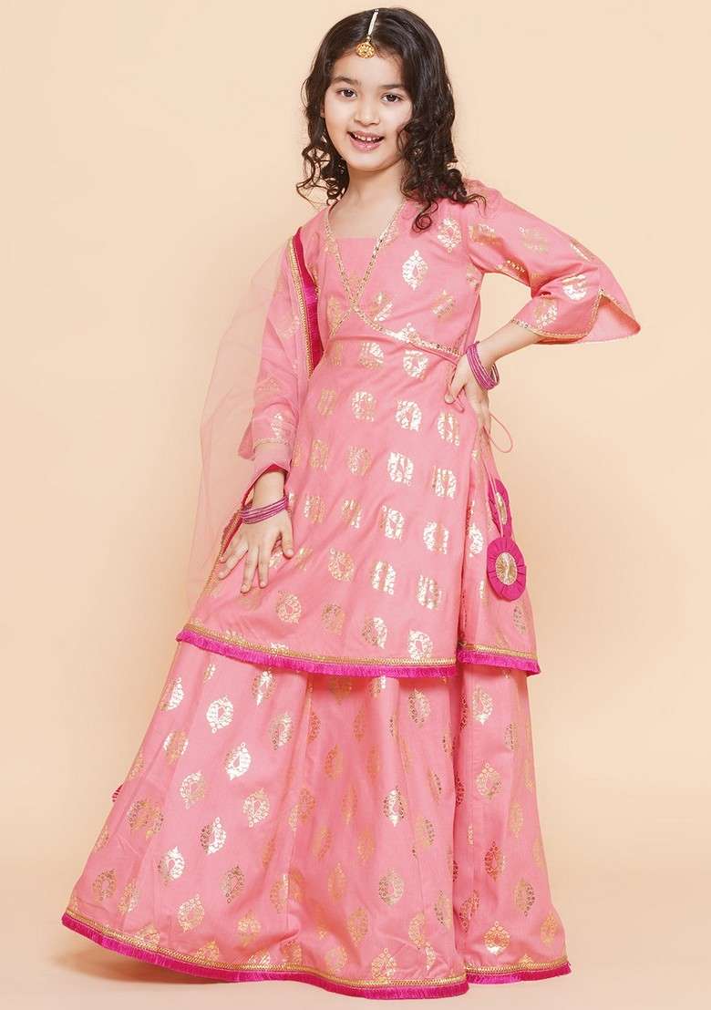 Peach Printed Lehenga With Blouse And Dupatta (Set of 3) - Indya