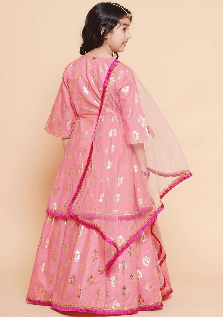 Peach Printed Lehenga With Blouse And Dupatta (Set of 3) - Indya