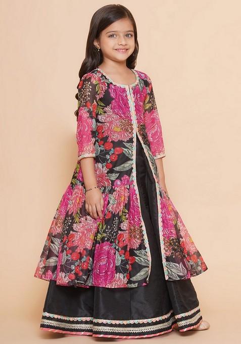 Black Printed Lehenga With Blouse (Set of 2)