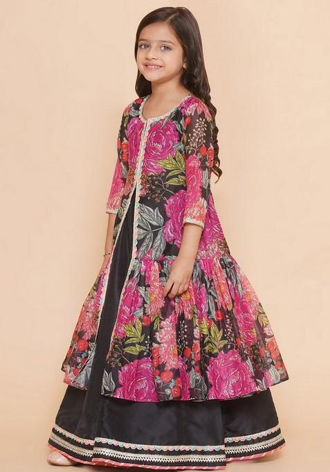 Black Printed Lehenga With Blouse (Set of 2)