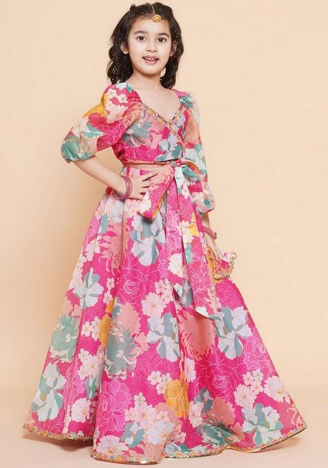 Pink Printed Lehenga With Blouse (Set of 2)