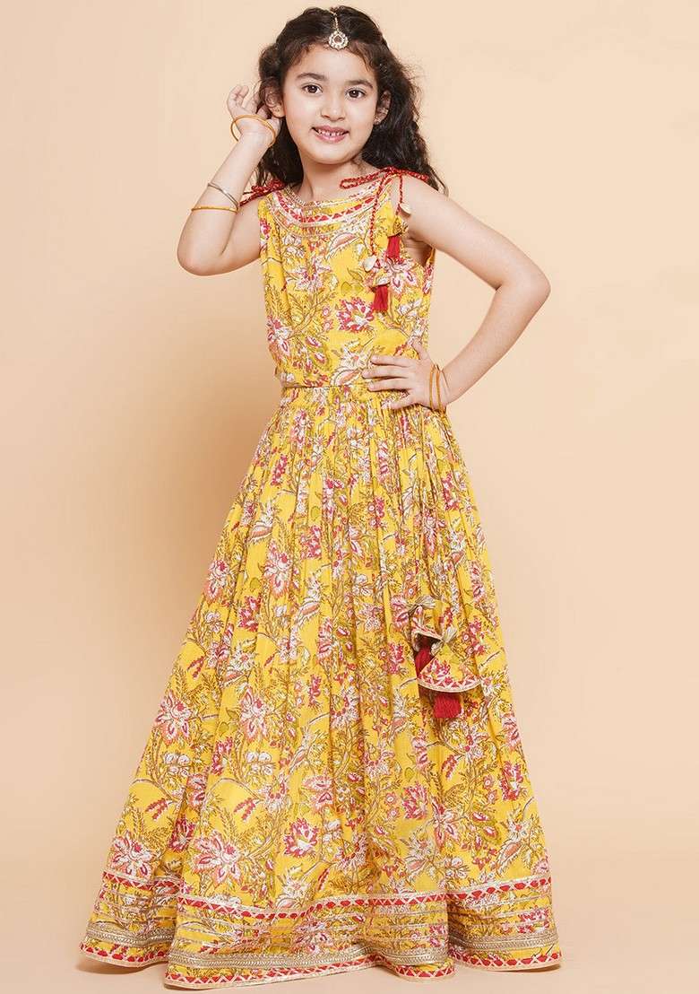 Yellow Printed Lehenga With Blouse And Dupatta (Set of 3) - Indya