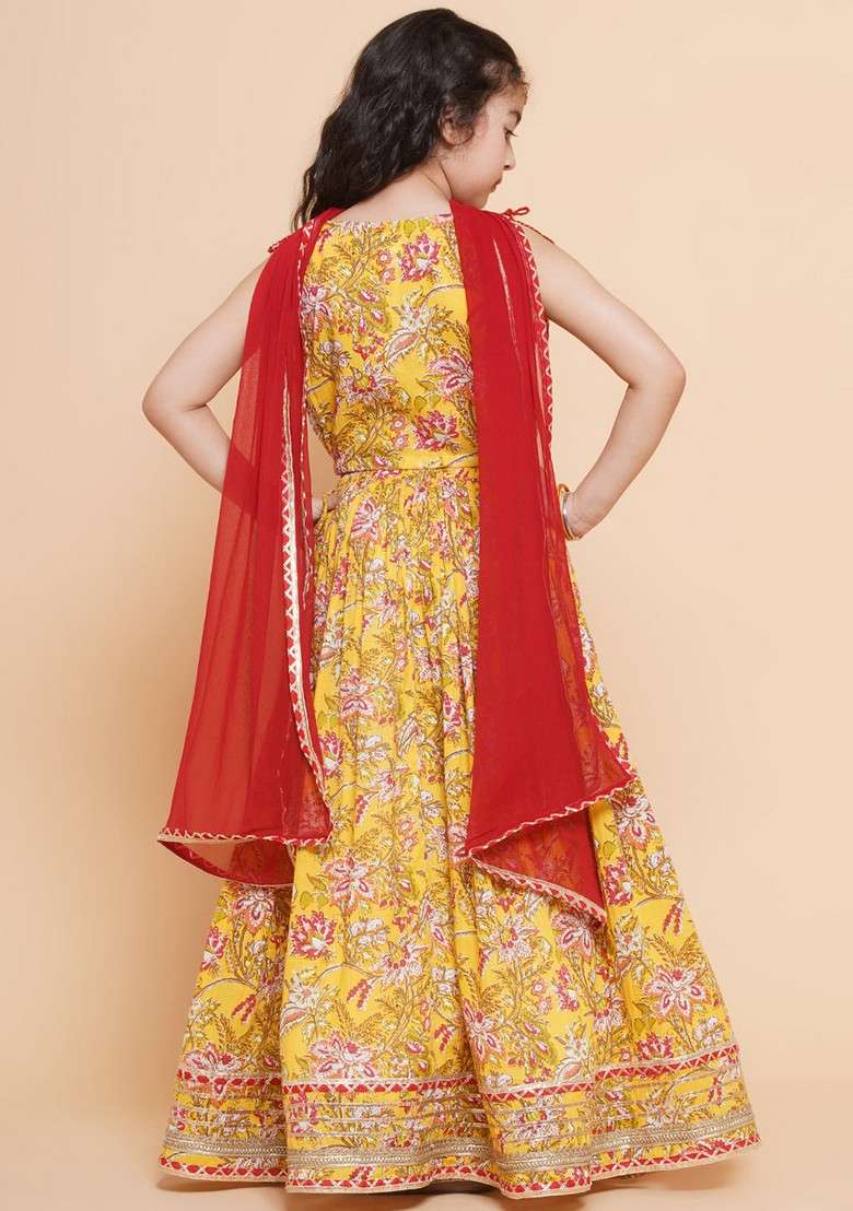 Yellow Printed Lehenga With Blouse And Dupatta (Set of 3) - Indya