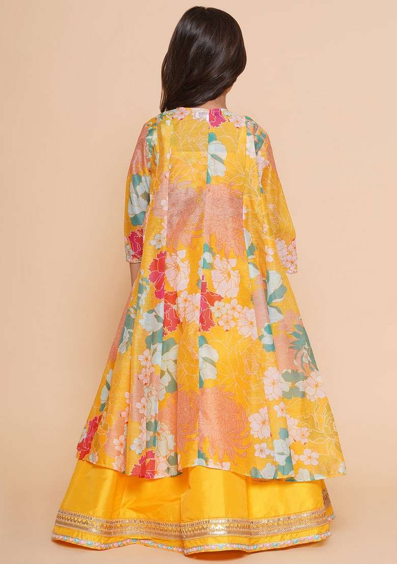 Yellow Printed Lehenga With Blouse And Dupatta (Set of 3) - Indya