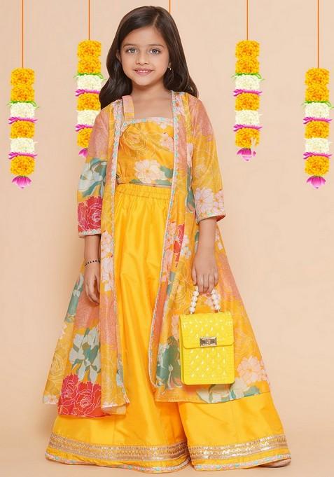 Yellow Printed Lehenga With Blouse And Dupatta (Set of 3)