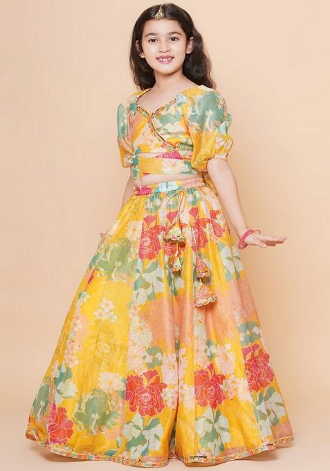Yellow Printed Lehenga With Blouse (Set of 2)