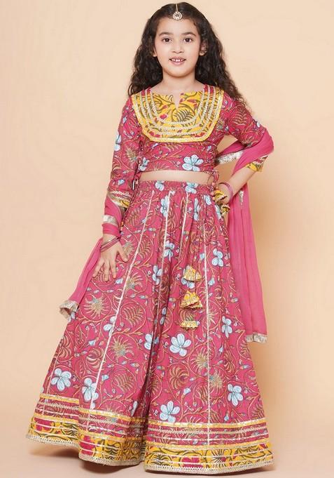 Pink Printed Lehenga With Blouse And Dupatta (Set of 3)