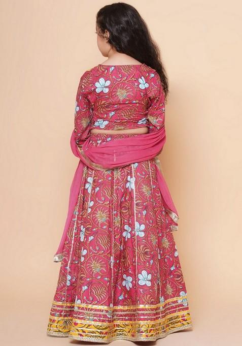 Pink Printed Lehenga With Blouse And Dupatta (Set of 3)