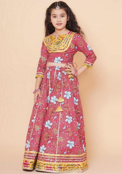 Pink Printed Lehenga With Blouse And Dupatta (Set of 3)