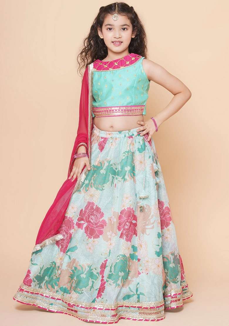 Pink Printed Lehenga With Blouse And Dupatta (Set of 3) - Indya