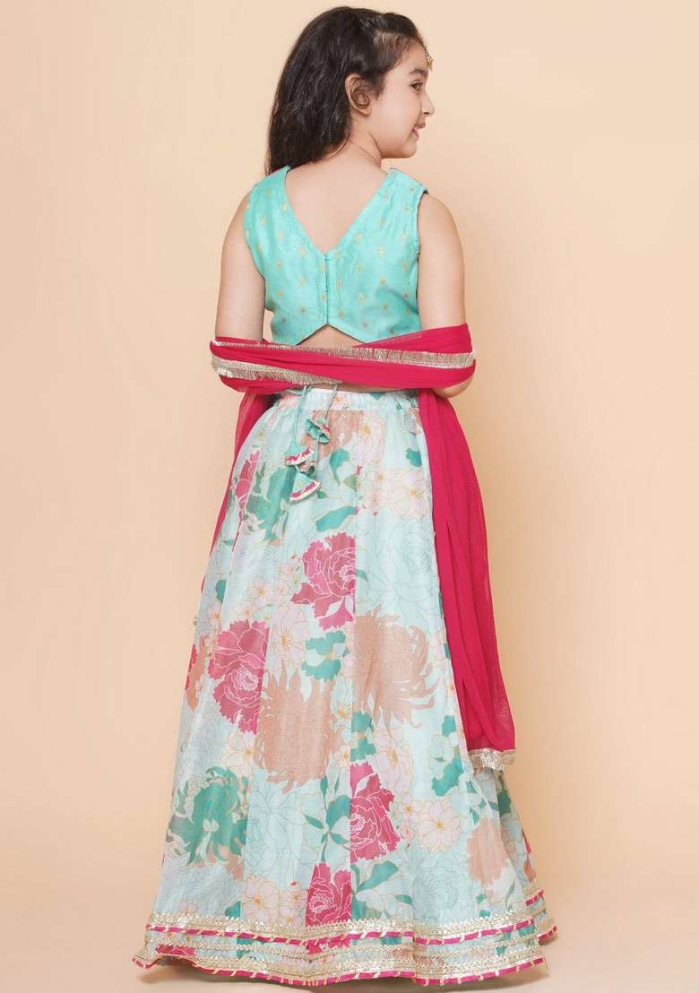 Pink Printed Lehenga With Blouse And Dupatta (Set of 3) - Indya