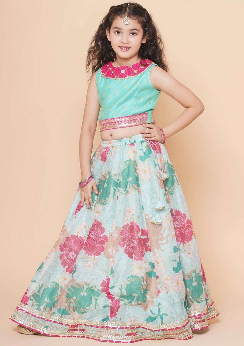Pink Printed Lehenga With Blouse And Dupatta (Set of 3) - Indya