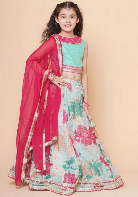 Pink Printed Lehenga With Blouse And Dupatta (Set of 3)