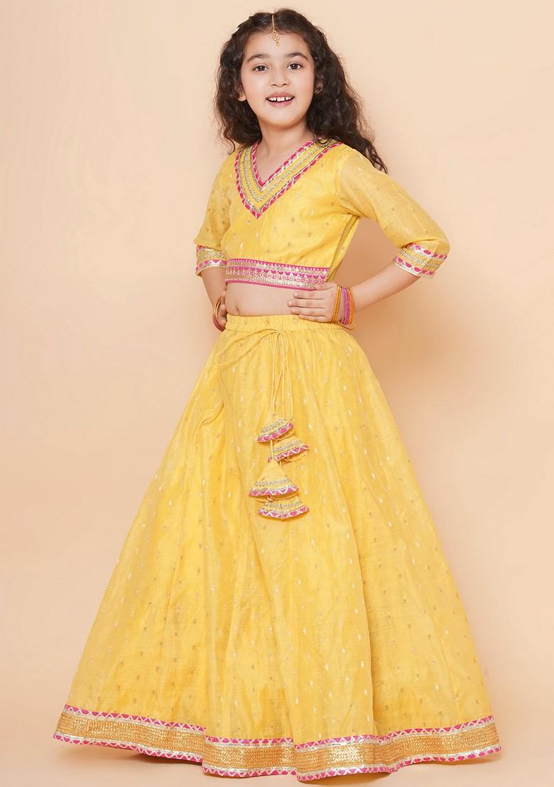 Yellow Jacquard Lehenga With Blouse And Dupatta (Set of 3)