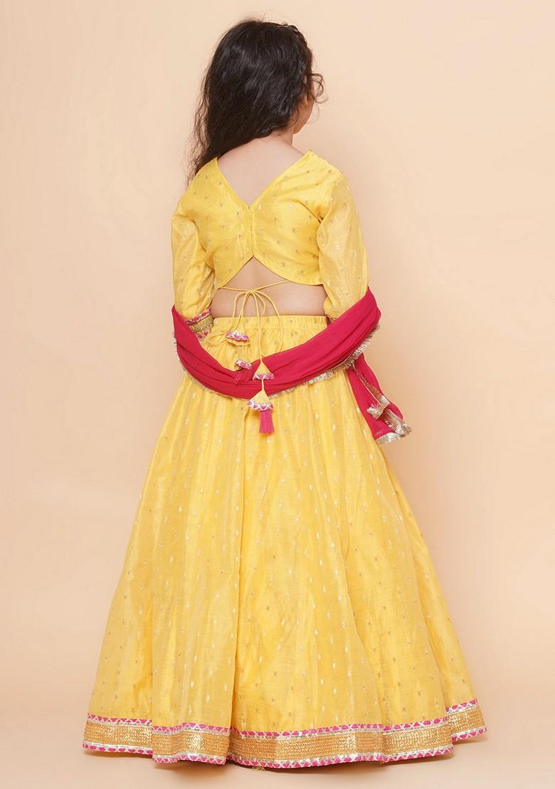 Yellow Jacquard Lehenga With Blouse And Dupatta (Set of 3)