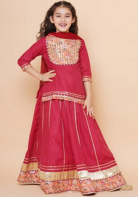 Maroon Embellished Lehenga With Blouse And Dupatta (Set of 3)