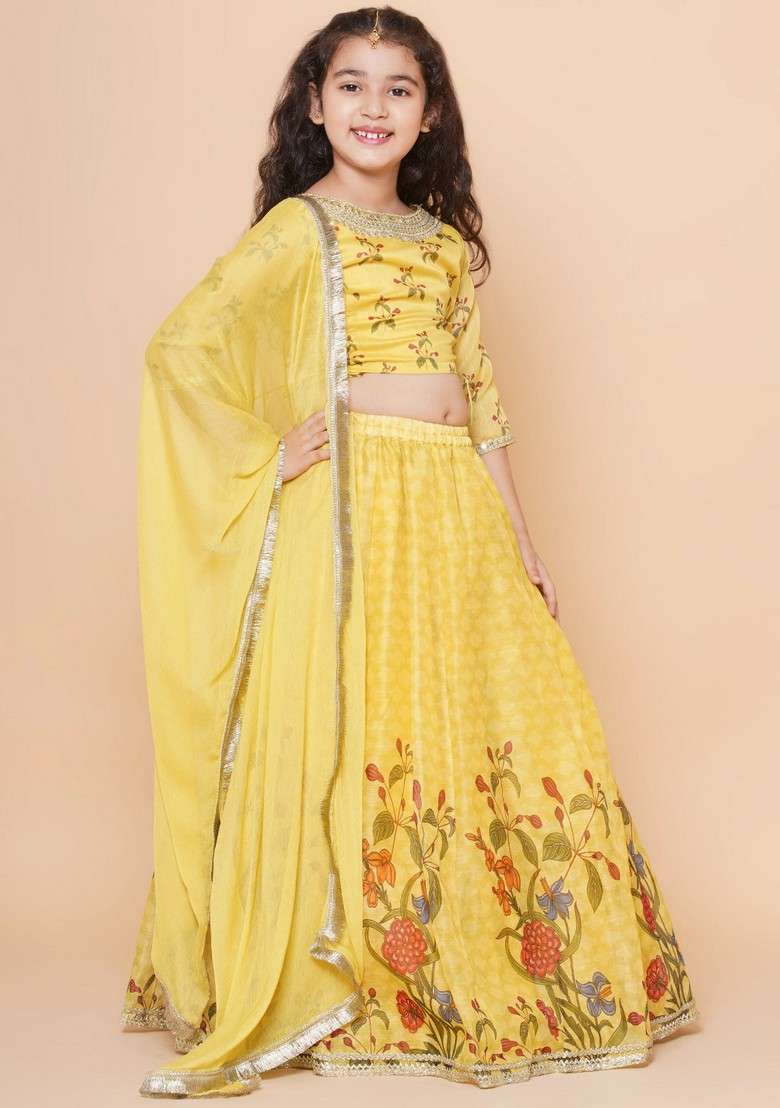 Yellow Printed Lehenga With Blouse And Dupatta (Set of 3) - Indya