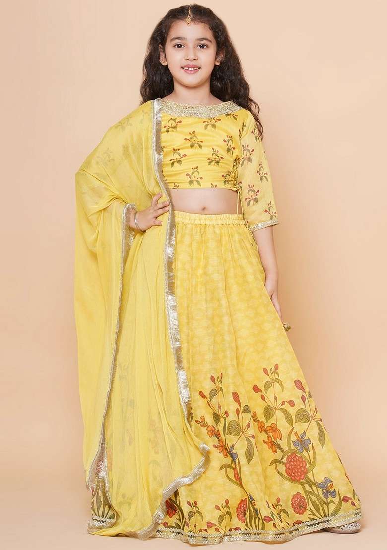 Yellow Printed Lehenga With Blouse And Dupatta (Set of 3) - Indya