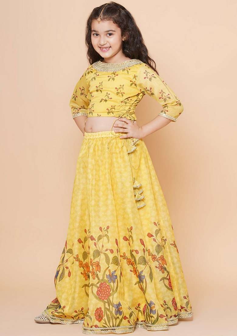 Yellow Printed Lehenga With Blouse And Dupatta (Set of 3) - Indya