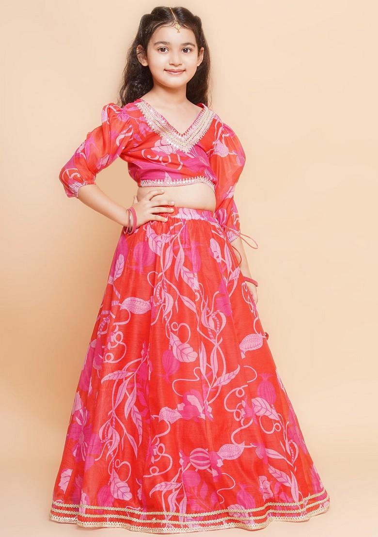 Red And Pink Printed Lehenga With Blouse And Dupatta (Set of 3)