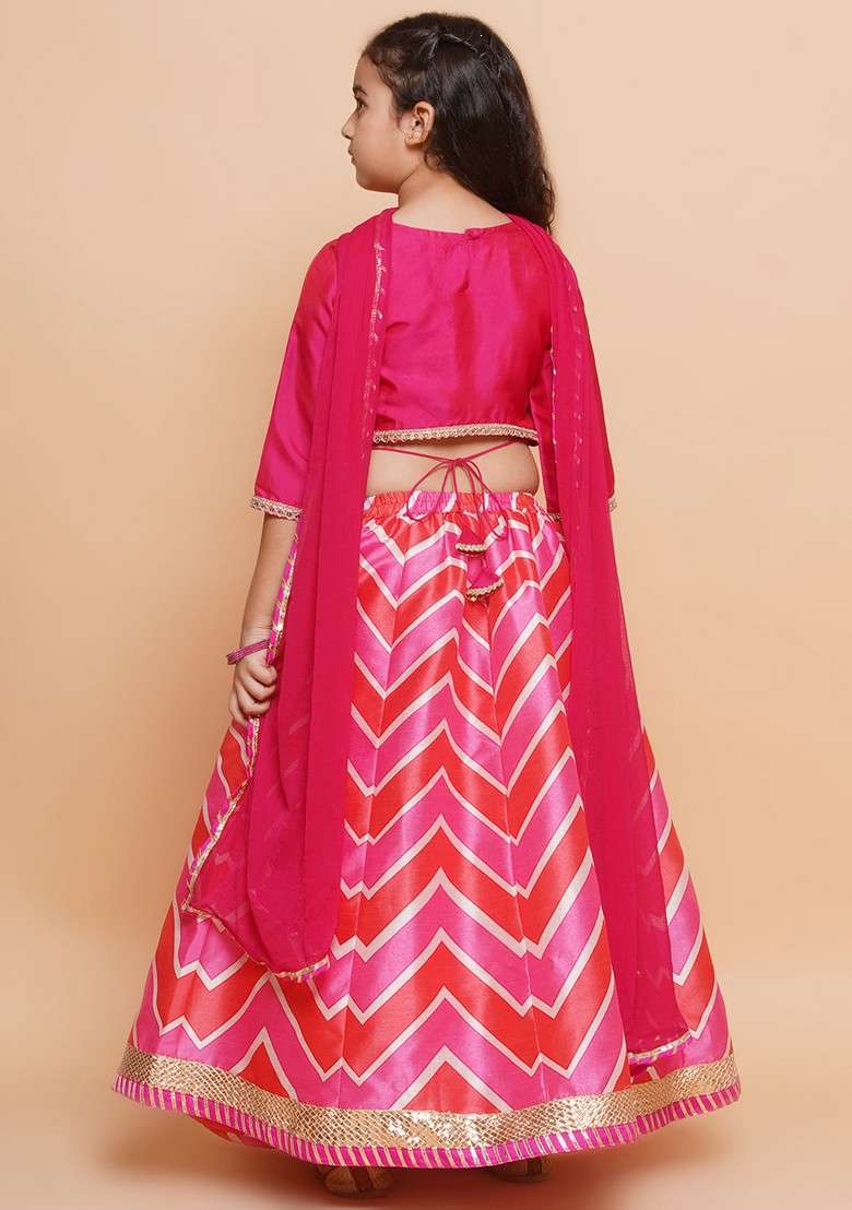 Pink And White Printed Lehenga With Blouse And Dupatta (Set of 3) - Indya