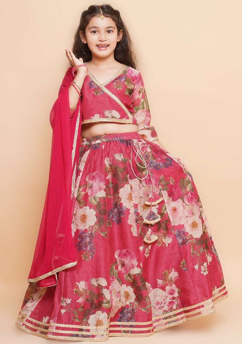 Maroon Printed Lehenga With Blouse And Dupatta (Set of 3) - Indya