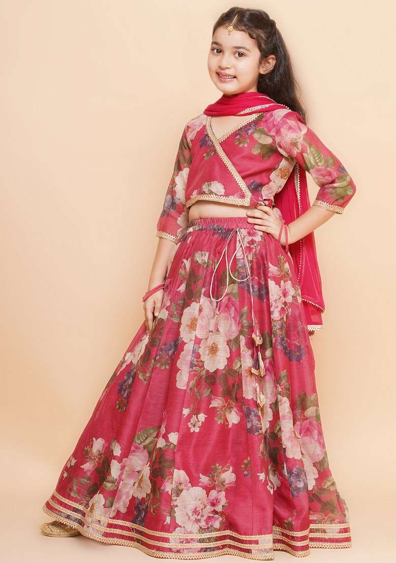 Maroon Printed Lehenga With Blouse And Dupatta (Set of 3) - Indya