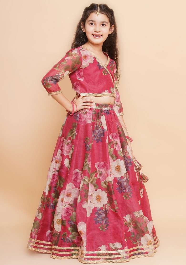 Maroon Printed Lehenga With Blouse And Dupatta (Set of 3) - Indya
