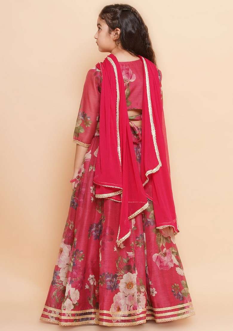 Maroon Printed Lehenga With Blouse And Dupatta (Set of 3) - Indya