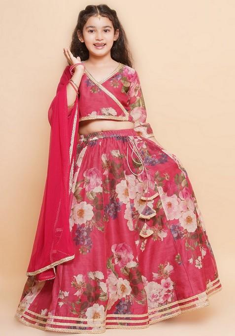 Maroon Printed Lehenga With Blouse And Dupatta (Set of 3)