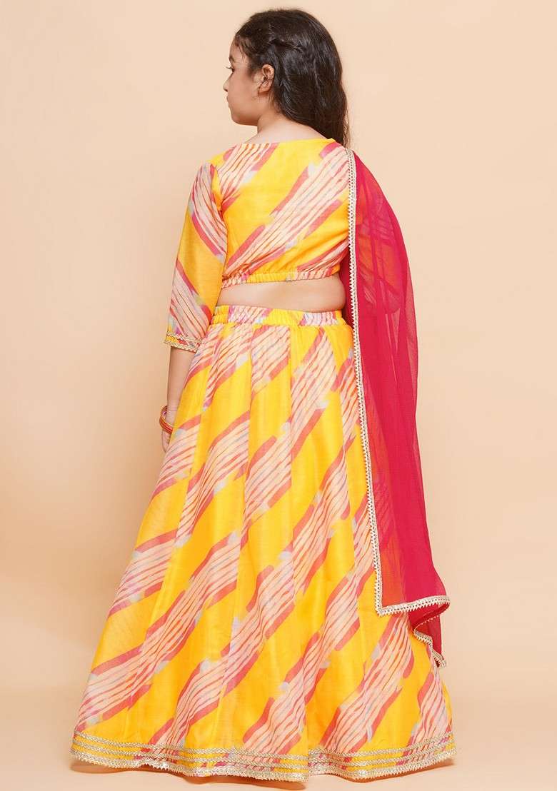 Yellow Printed Lehenga With Blouse And Dupatta (Set of 3) - Indya