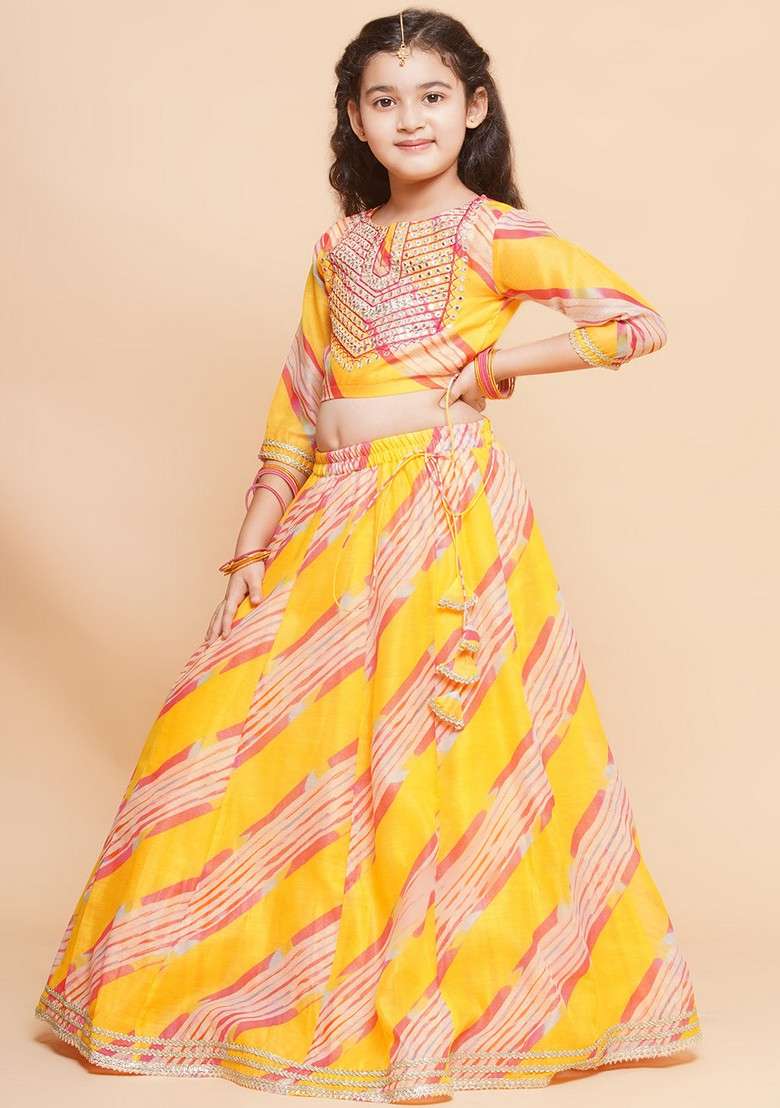 Yellow Printed Lehenga With Blouse And Dupatta (Set of 3) - Indya