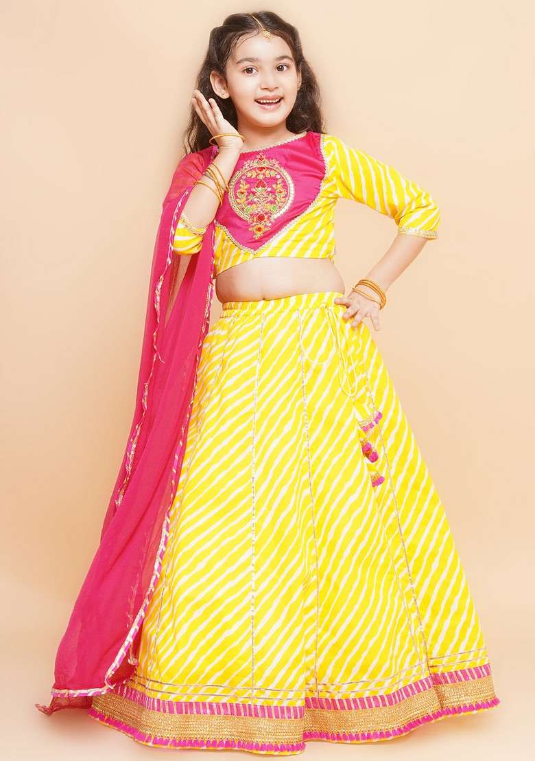 Yellow Printed Lehenga With Blouse And Dupatta (Set of 3) - Indya