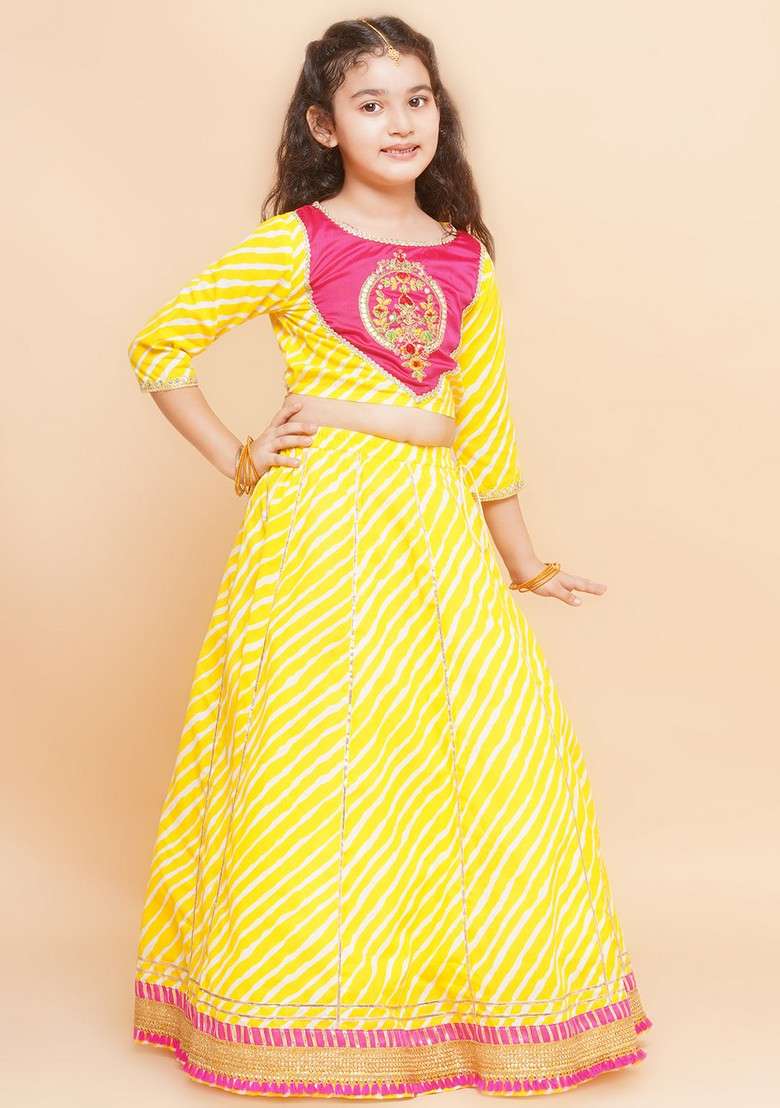 Yellow Printed Lehenga With Blouse And Dupatta (Set of 3) - Indya