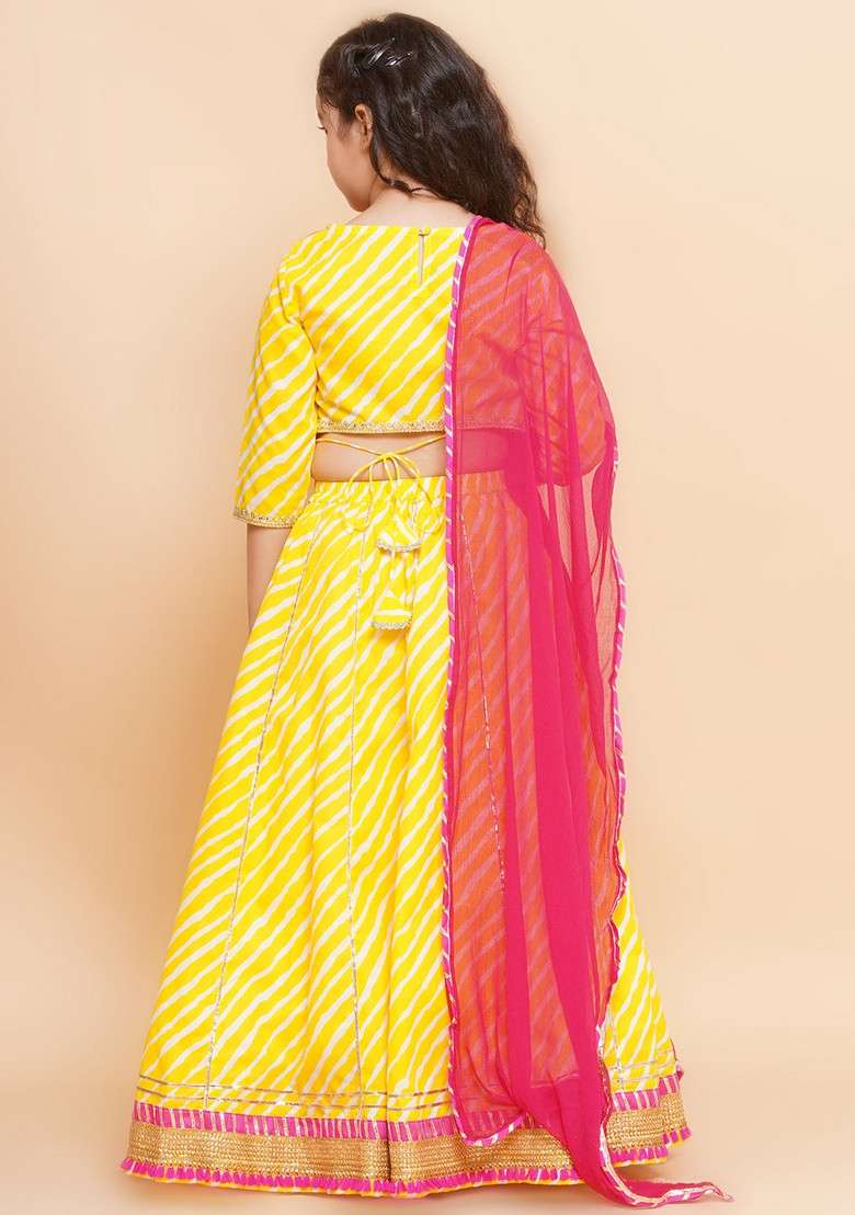 Yellow Printed Lehenga With Blouse And Dupatta (Set of 3) - Indya