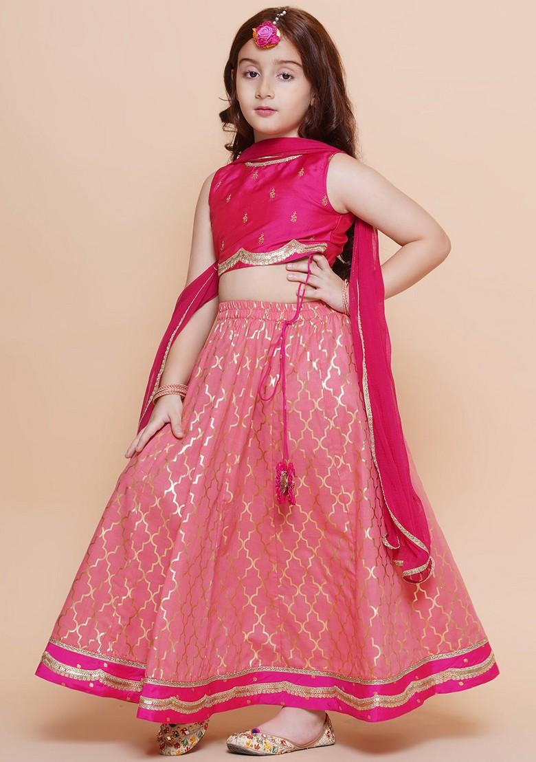 Pink Printed Lehenga With Blouse And Dupatta (Set of 3)
