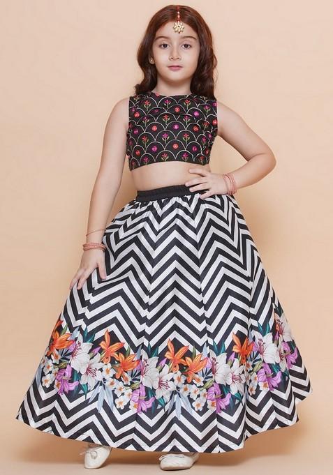 Black Printed Lehenga With Blouse (Set of 2)