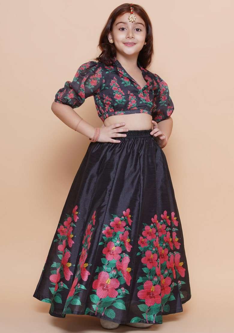 Black Printed Lehenga With Blouse (Set of 2) - Indya