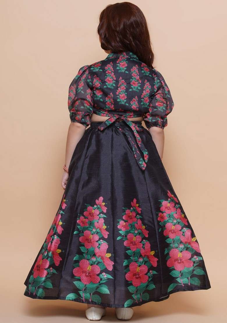 Black Printed Lehenga With Blouse (Set of 2) - Indya