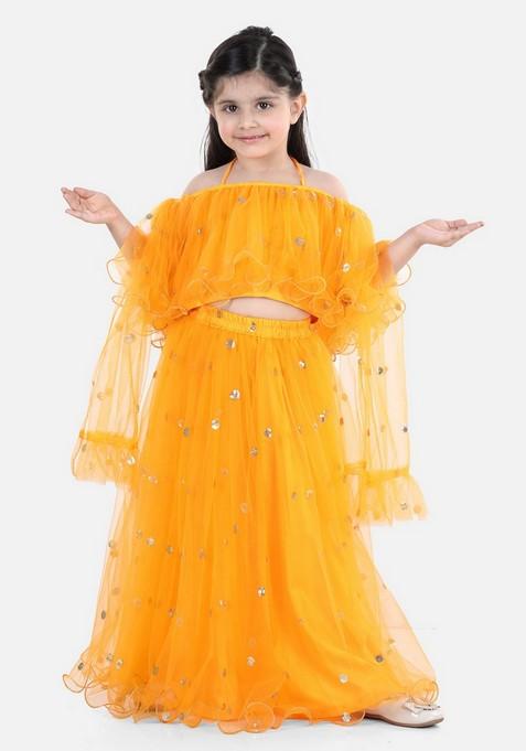 Yellow Sequin Embroidered Lehenga With Blouse And Dupatta (Set of 3)