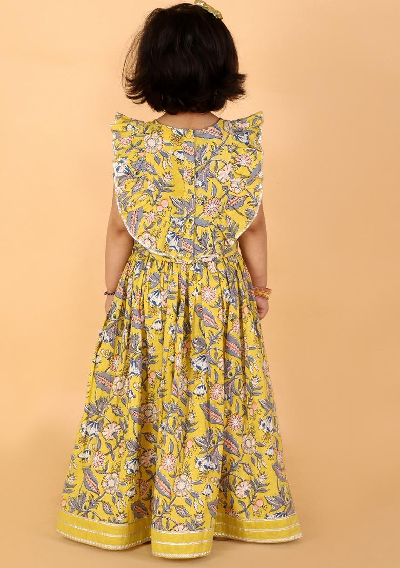 Yellow Printed Cotton Lehenga With Blouse (Set of 2)