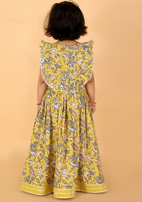 Yellow Printed Cotton Lehenga With Blouse (Set of 2)