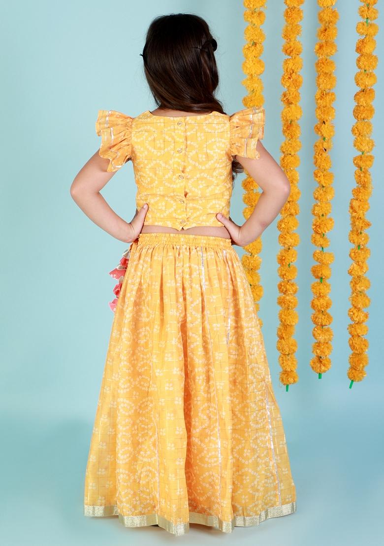 Yellow Printed Polyester Lehenga With Blouse (Set of 2)