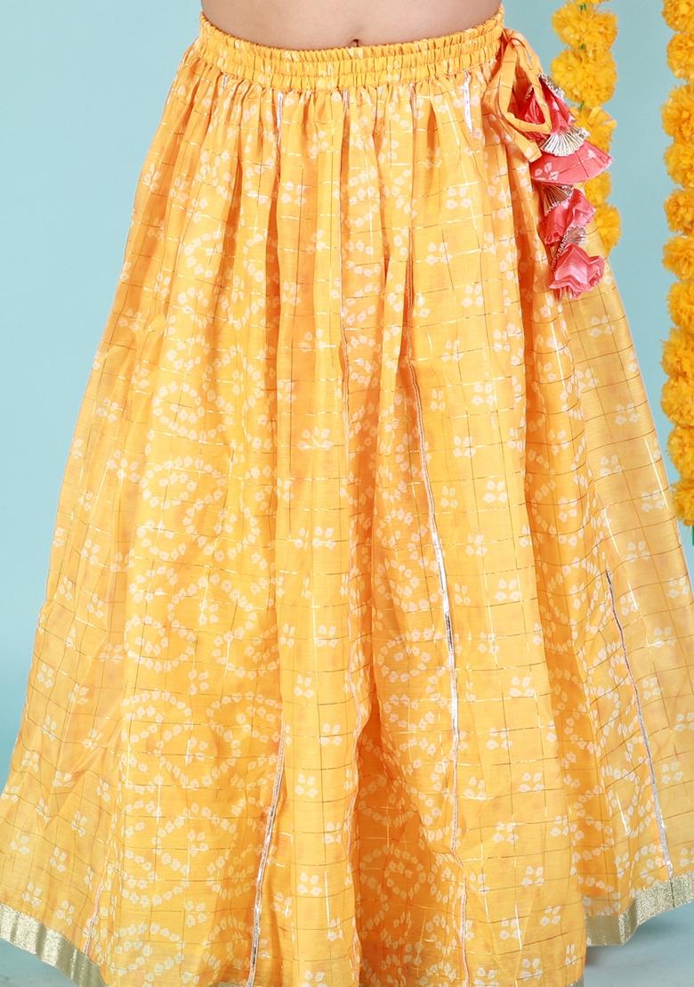 Yellow Printed Polyester Lehenga With Blouse (Set of 2)
