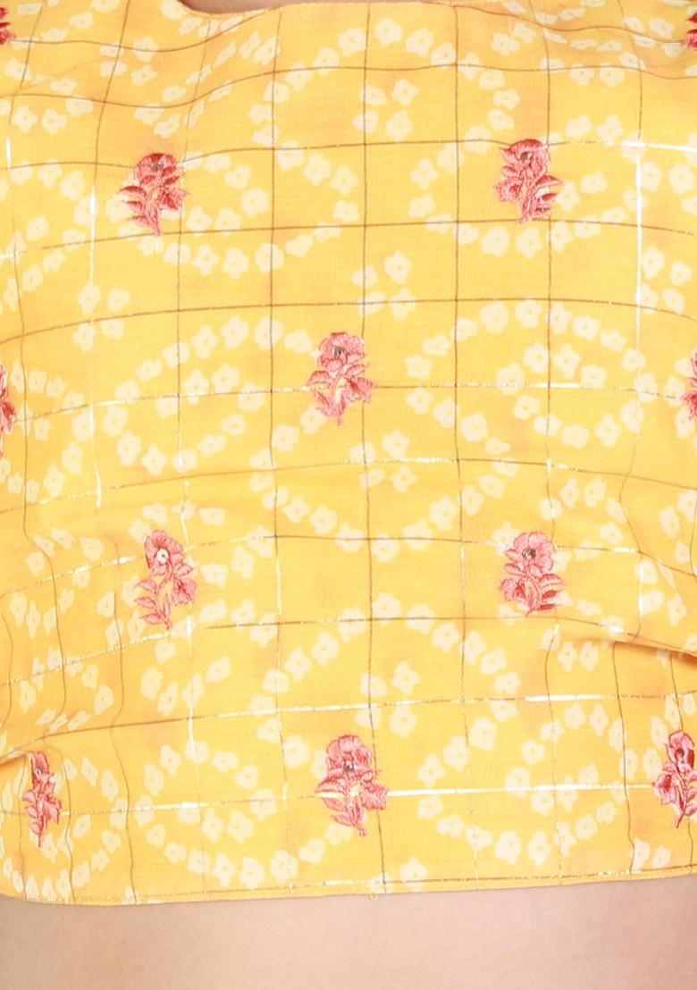 Yellow Printed Polyester Lehenga With Blouse (Set of 2)