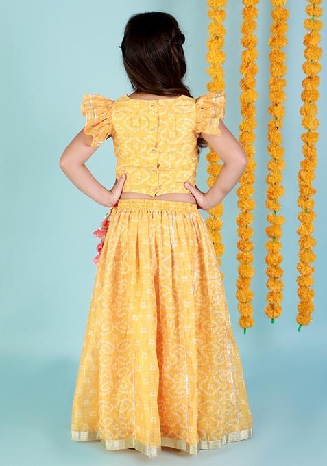 Yellow Printed Polyester Lehenga With Blouse (Set of 2)